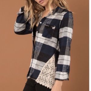 Navy & White Flannel & Lace Shirt